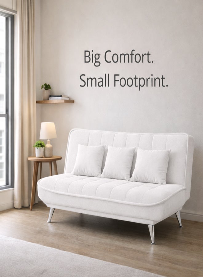 Harmony Home Premium Fabric Sofa  Bed with 3 Soft Cushions – Modern Convertible Sleeper Couch with Metal Legs, Space-Saving 3-Seater Sofa for Living Room, Bedroom & Guest Room-White - Image 4